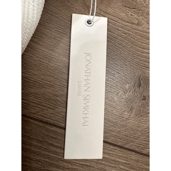 SIMKHAI womens Umi Textured One-Shoulder Strappy Bikini Top, S, White NWT - Picture 3 of 11